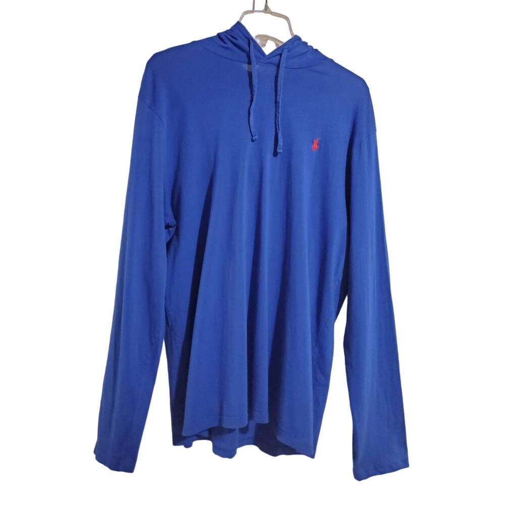 Polo Ralph Lauren Mens Hooded Long Sleeve Cotton Shirt Size L Blue Embroidered